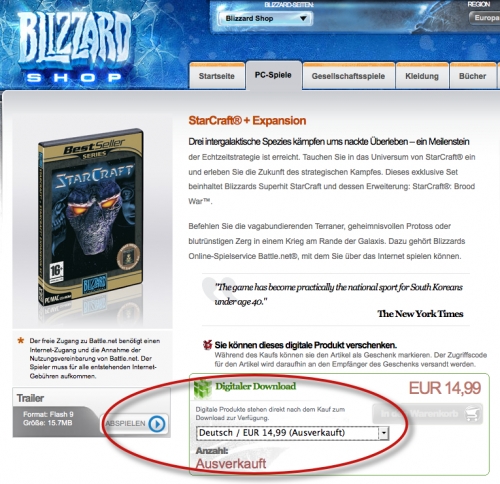 Digitaler Ausverkauf :: Ausverkaufte digitale Downloads bei Blizzard im Shop