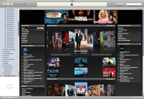 Der Startbildschirm des deutschen Filmangebotes im iTunes Store