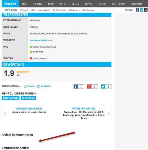 Maclife gibt der Software ein gutes Testurteil zur Überraschung vieler. Als Werbeanzeige ist dieser Beitrag auch nicht deklariert, doch warum schaltet Maclife die Kommentarfunktion zu diesem Test ab?