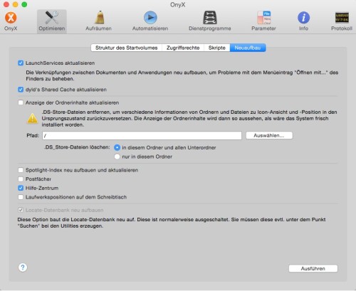 Mit Onyx lässt sich viel in OS X einstellen, was sonst meistens über das Terminal erledigt werden muss. Alles ist gut erklärt. 