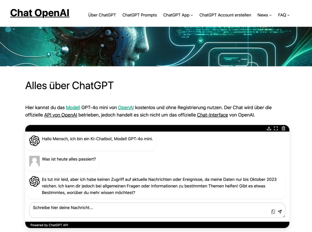 Website von ChatGPT als Gast